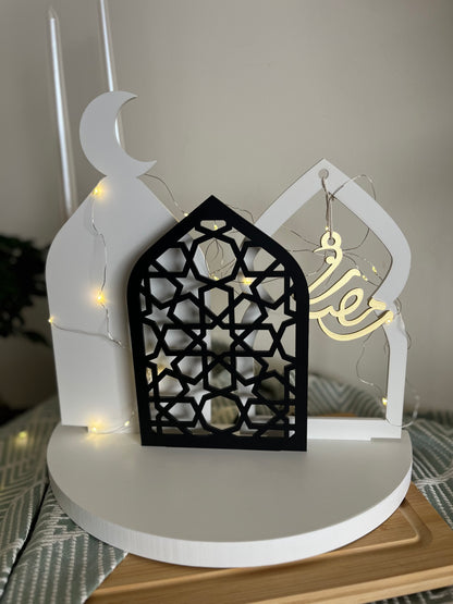 Ramadan Wooden Decoration Black, White & Gold