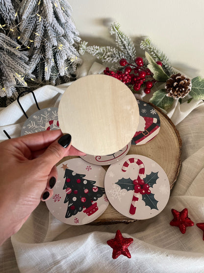 Christmas 6 Coasters & Stand Set