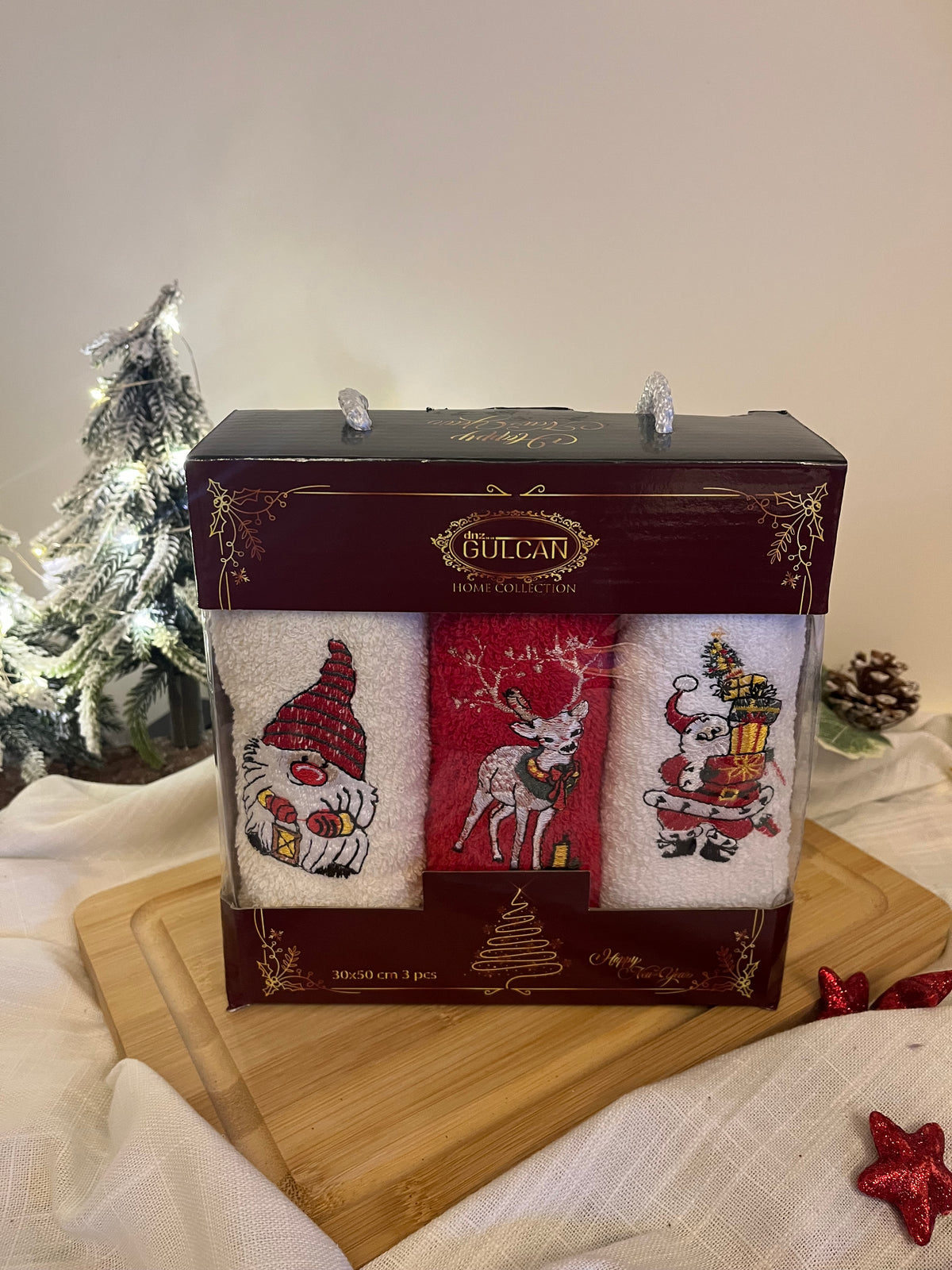 Christmas Small Embroidered Towels Set of 3