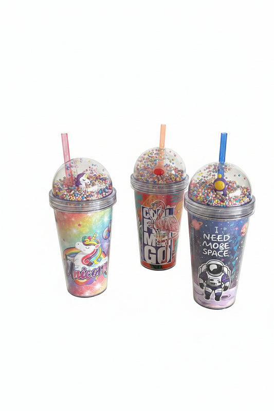 3D double wall plastic straw cup 650ml