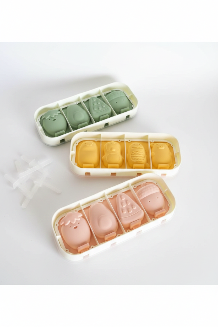 Ice Cream Silicone Mold with Plastic Sticks & Cover - Random color
