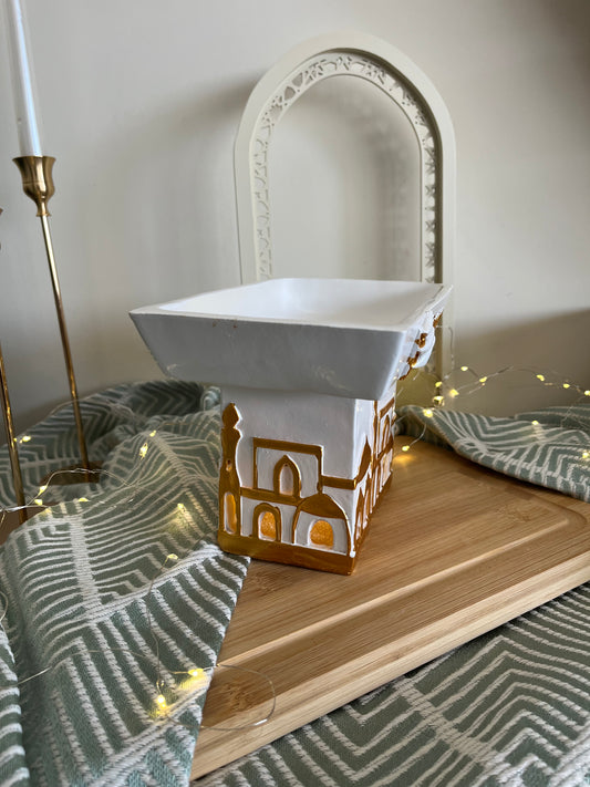 Ramadan Decorative White & Gold Plate with lights