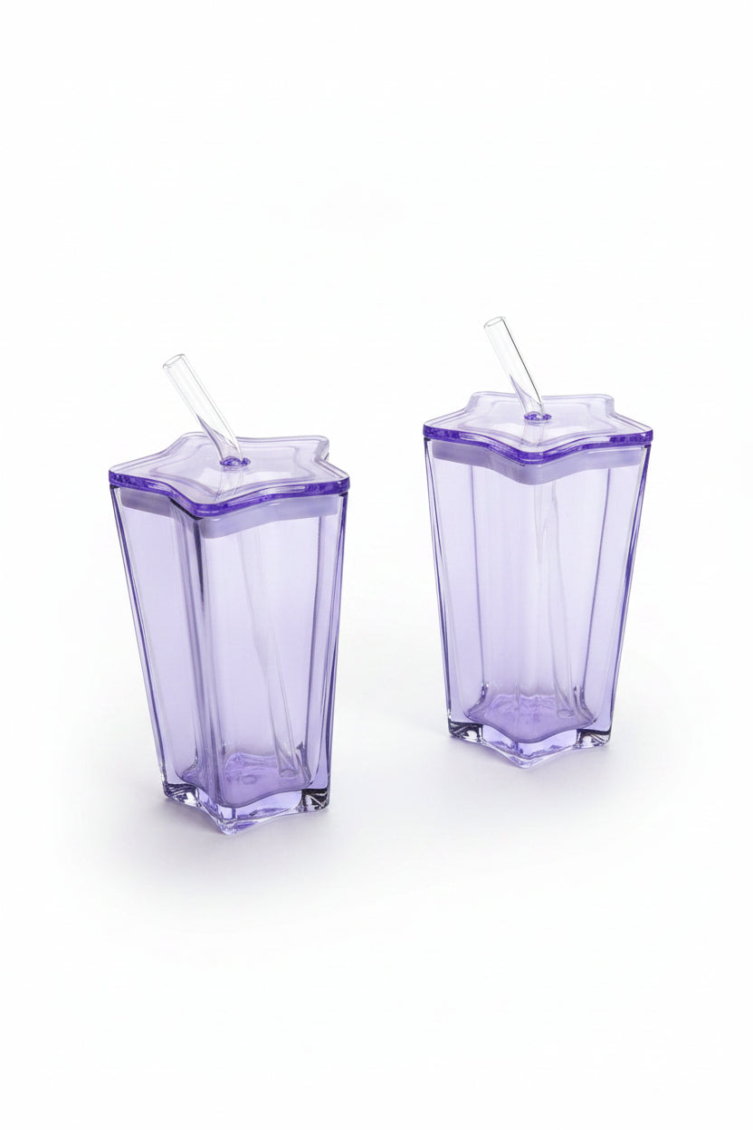 Purple Star Glass Straw Cup