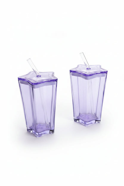 Purple Star Glass Straw Cup
