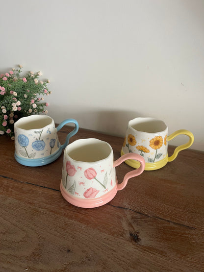 Colorful flowers mugs