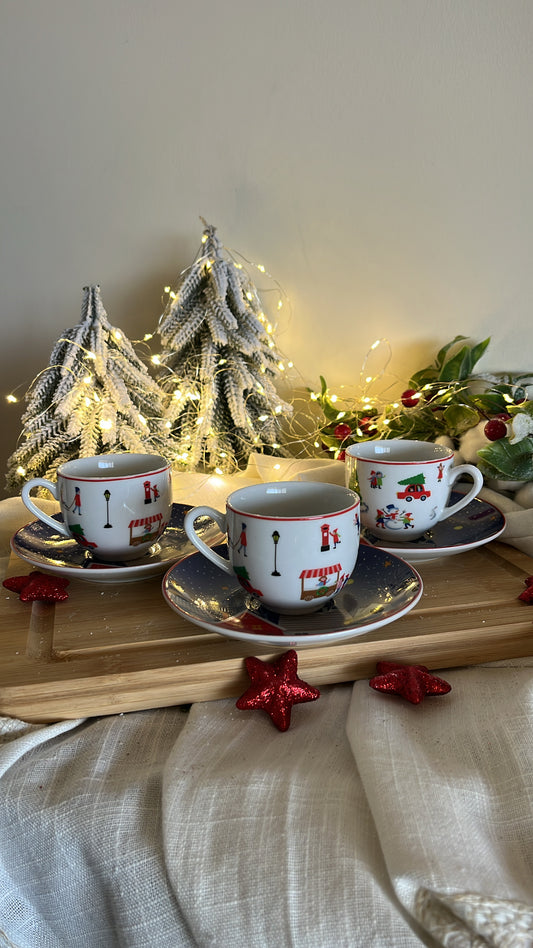 Christmas Coffee Cups & Saucers Set of 6