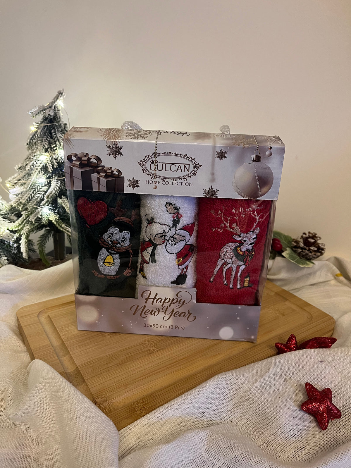 Christmas Small Embroidered Towels Set of 3