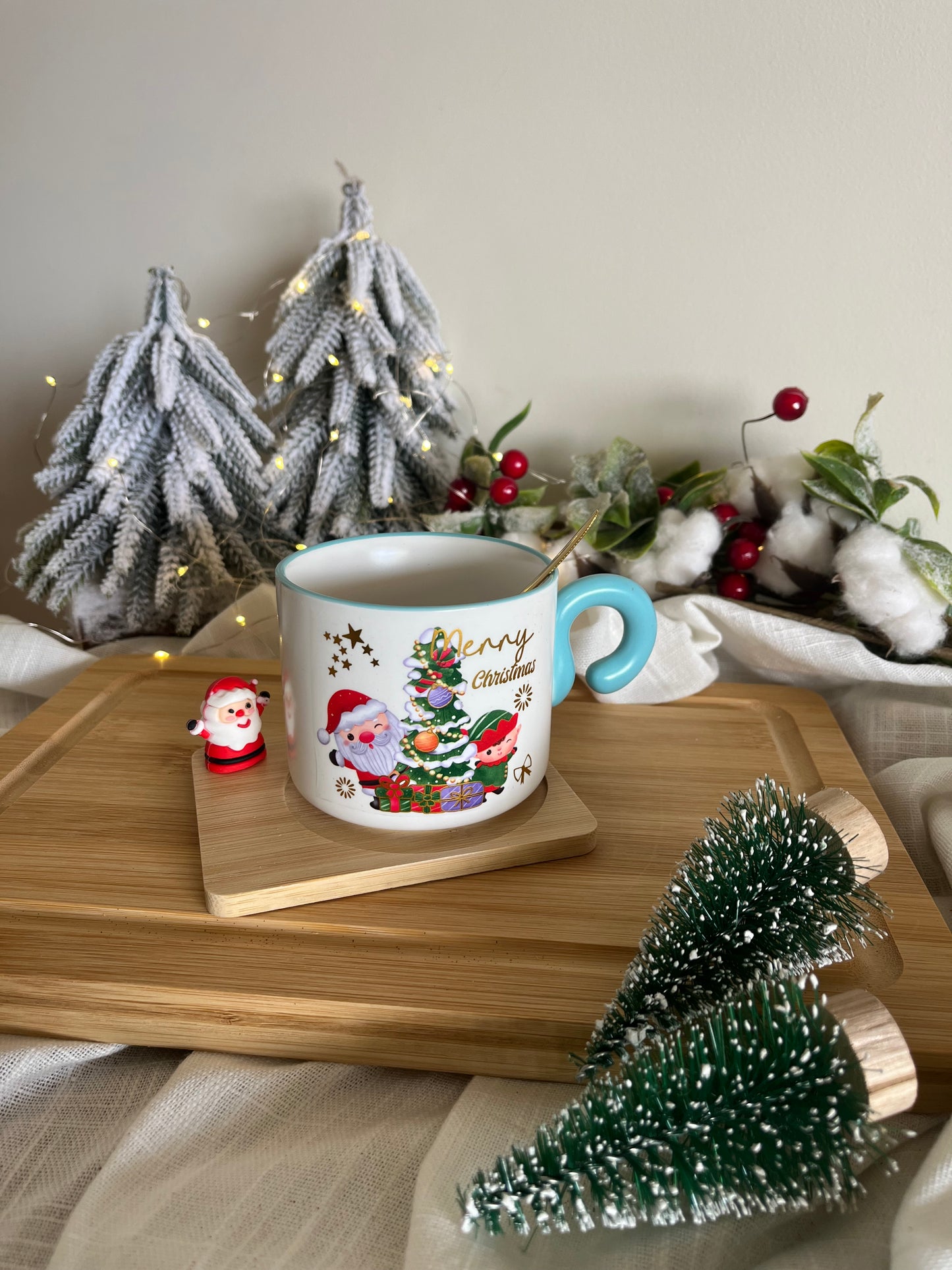 Christmas Ceramic Mug with Coaster & Spoon