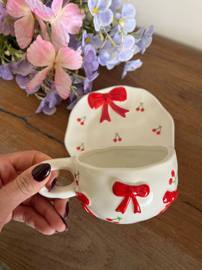 Handmade Bow Mug with Plate