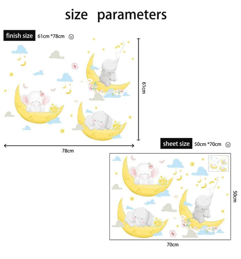 Baby Elephants on Moon Wall Decal