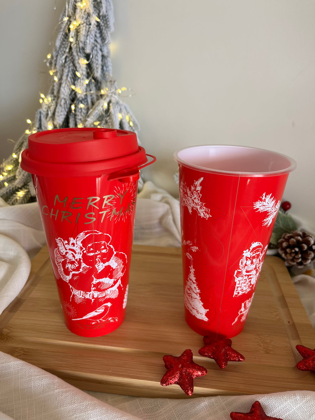Christmas Plastic Cup with Cover