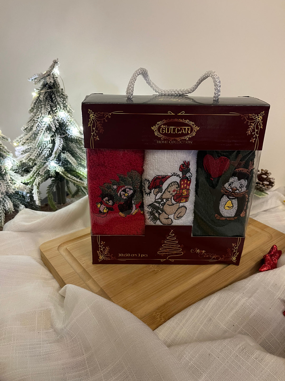 Christmas Small Embroidered Towels Set of 3