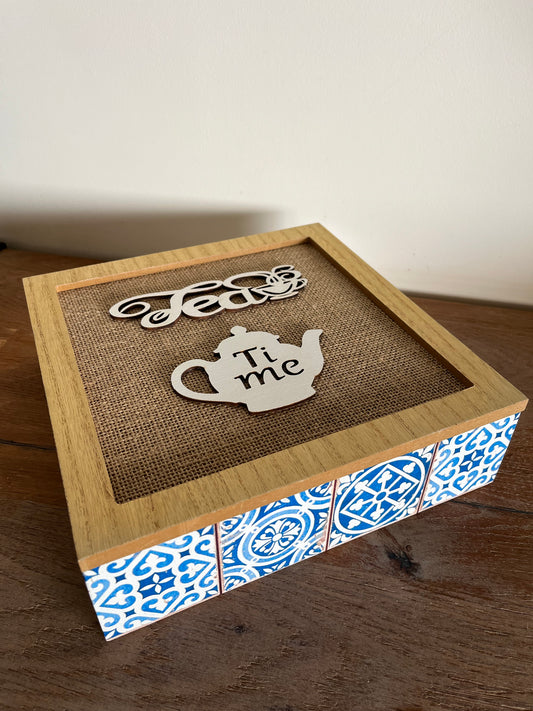 Wooden & Blue Tea Box