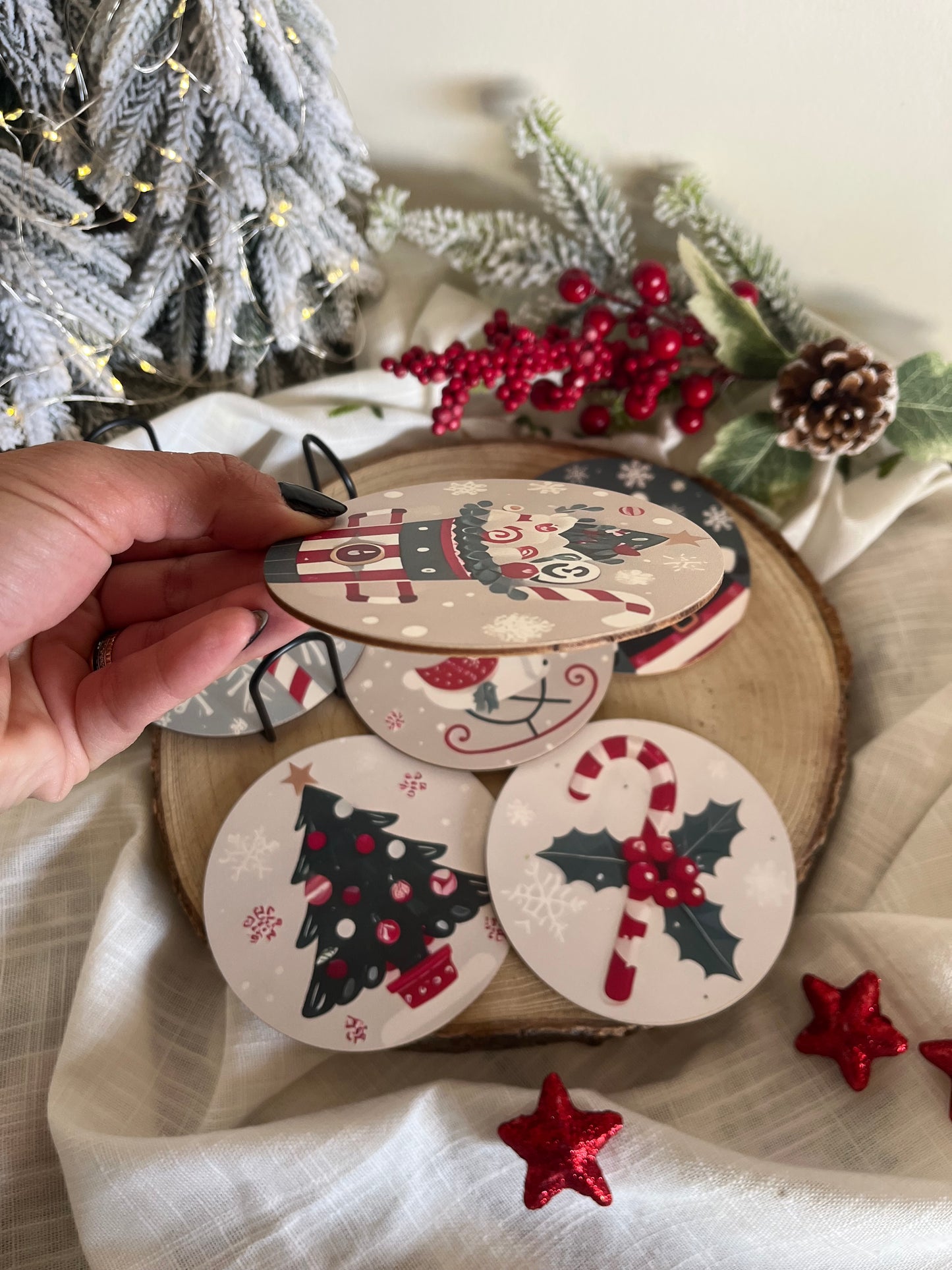 Christmas 6 Coasters & Stand Set