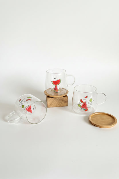 Watermelon Glass Mug with Coaster/Cover