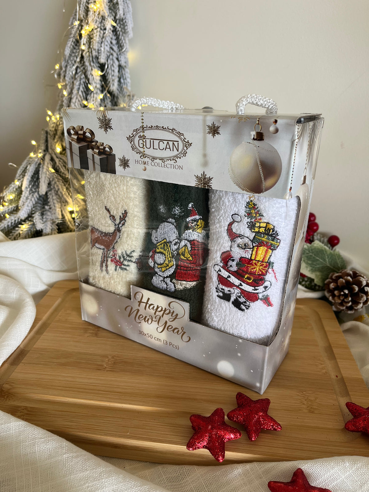 Christmas Small Embroidered Towels Set of 3