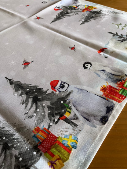 Christmas Penguins on Ice Table Cloth