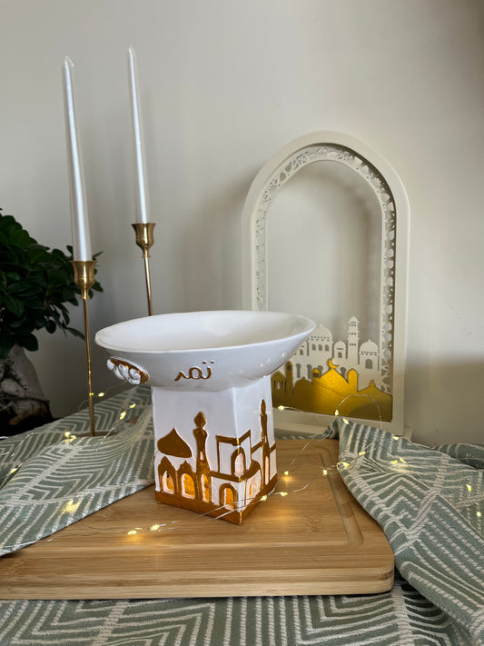 Ramadan Decorative White & Gold Plate with lights