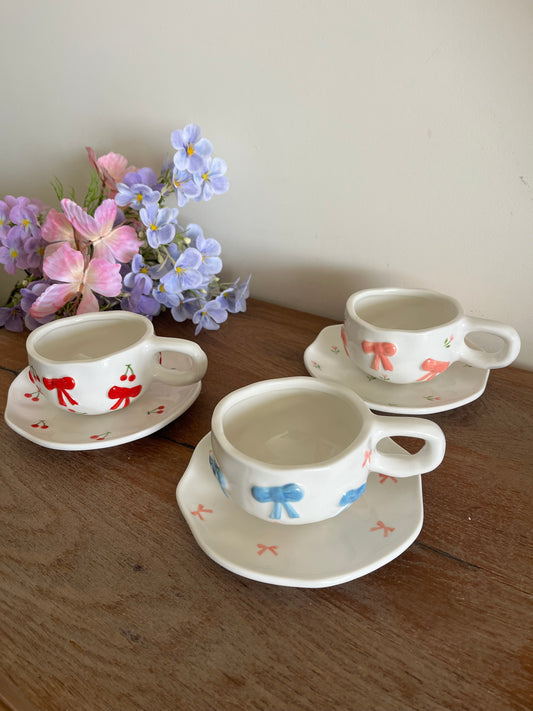 Handmade Bow Mug with Plate