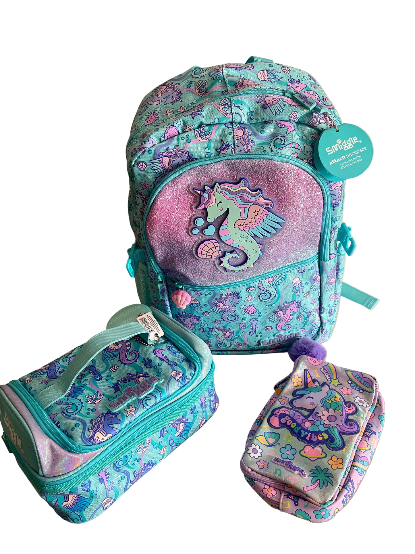 Smiggle Backpack Blue Seahorse 3 pieces set