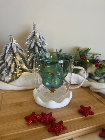 Christmas 3D Tree Double Glass Mug