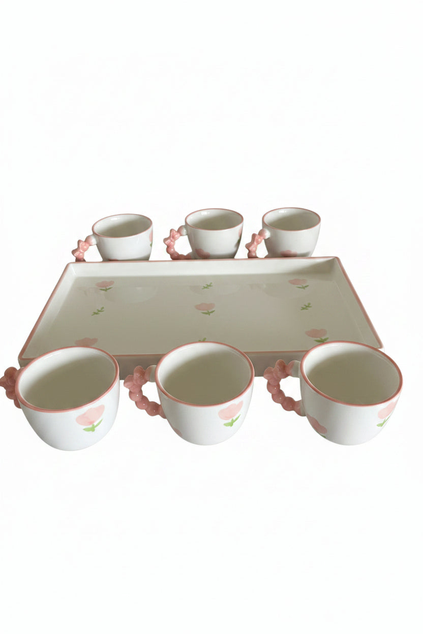 Set of Ceramic Tray/ Plate & 6 Coffee Cup