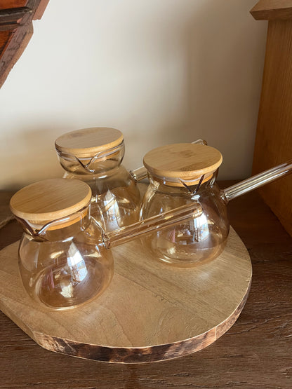 Glass Coffee Pot with wooden cover