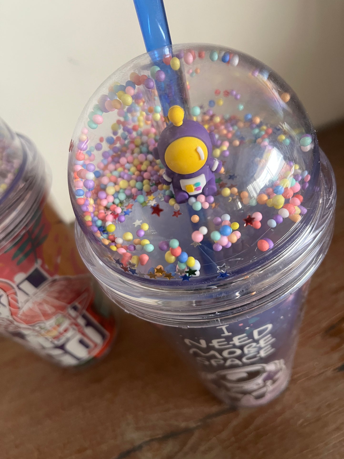 3D double wall plastic straw cup 650ml