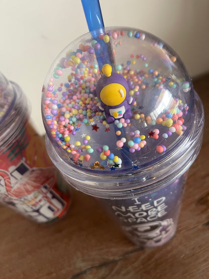 3D double wall plastic straw cup 650ml