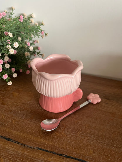 Colorful Shiny Flower Mug/ Cup with Flower Spoon