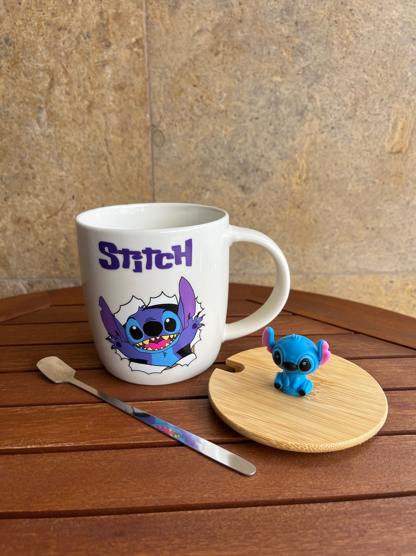 Stitch Ceramic Mug with 3D Cover & Spoon