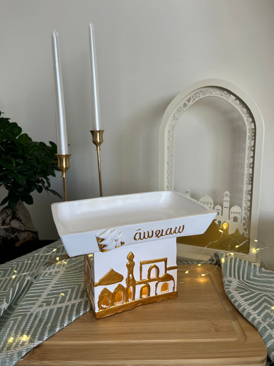 Ramadan Decorative White & Gold Plate with lights