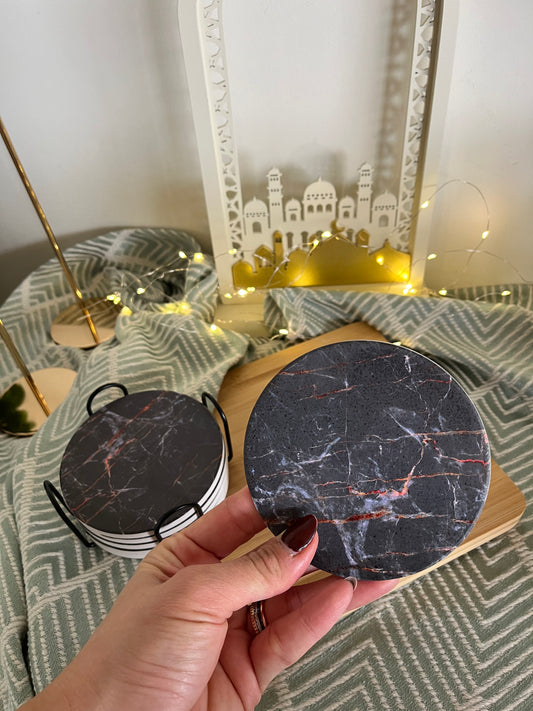 Marbled Coasters Set with Metal Stand