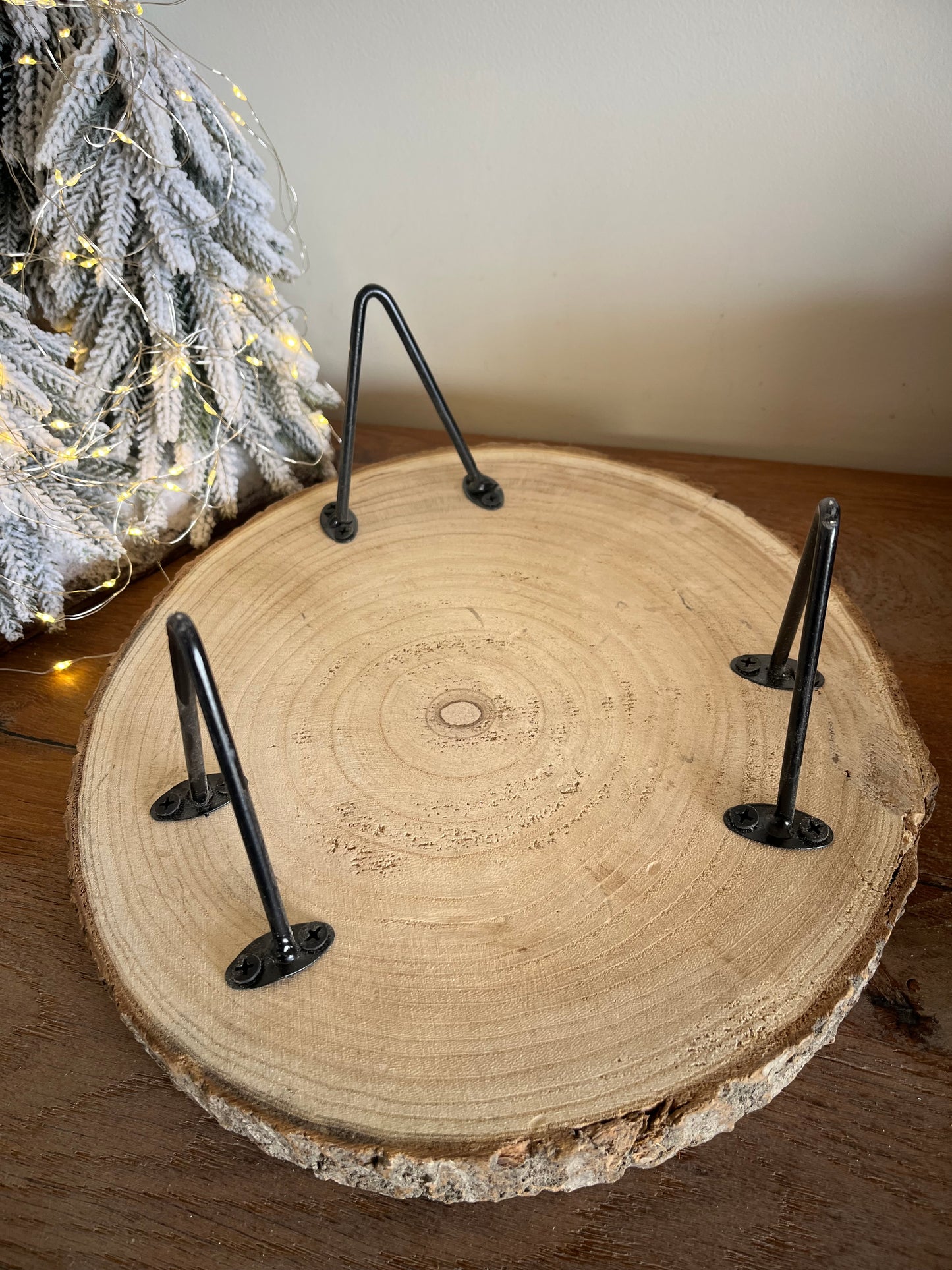 Wooden Tray with Metal Stand