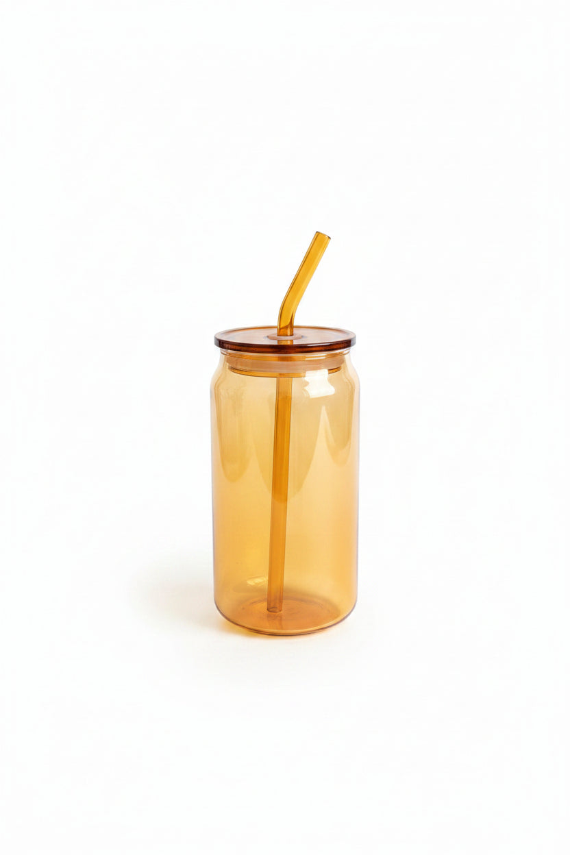 Colorful Straw Glass Cup