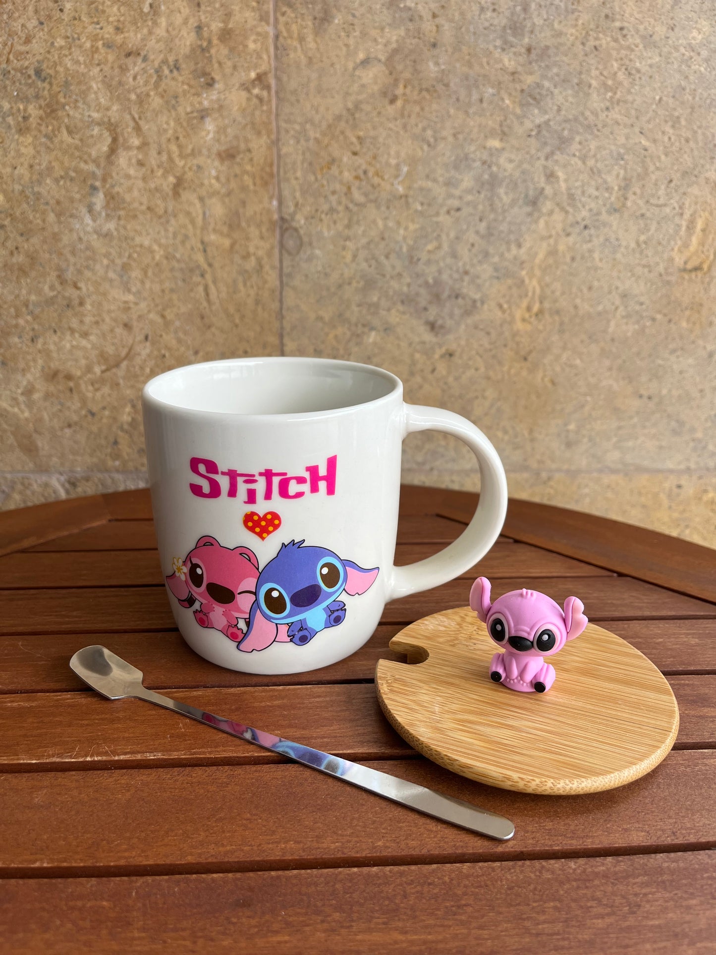 Stitch Ceramic Mug with 3D Cover & Spoon