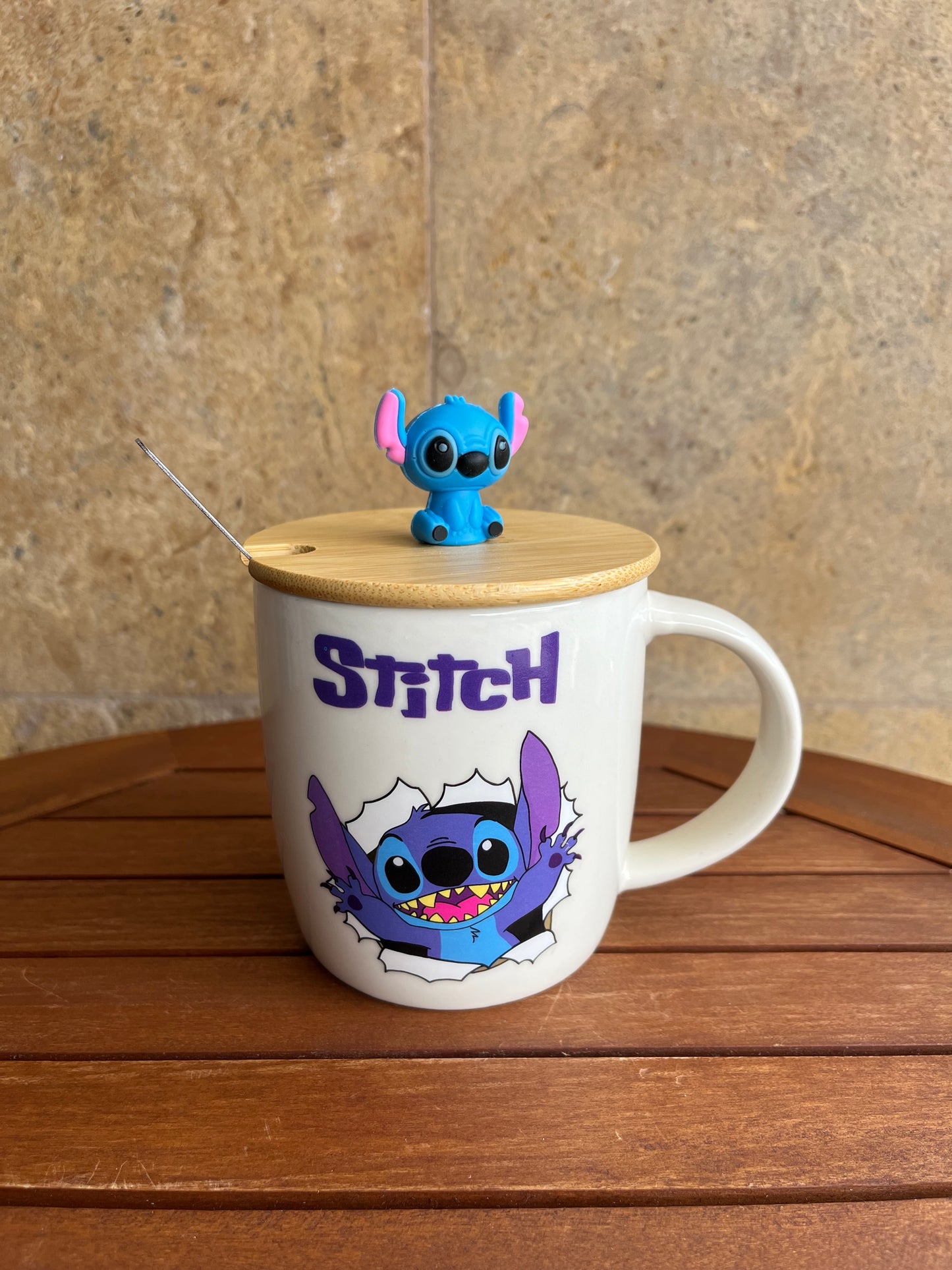 Stitch Ceramic Mug with 3D Cover & Spoon