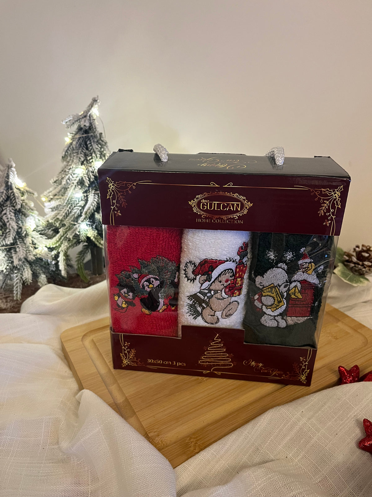 Christmas Small Embroidered Towels Set of 3