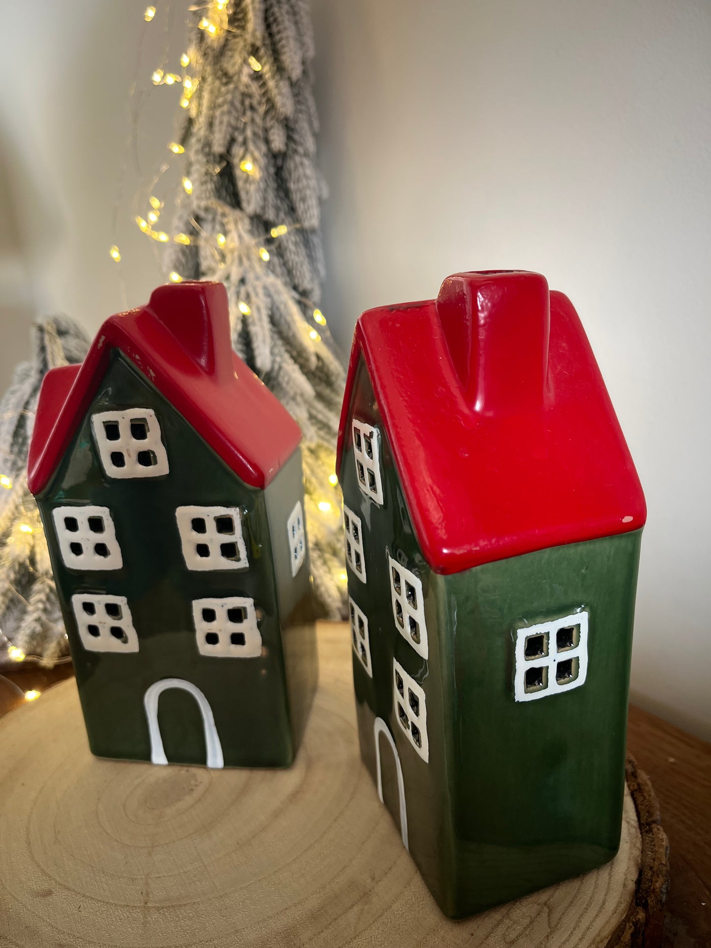 Christmas Green & Red House with lights