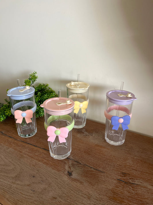 Bow Straw Glass Cup
