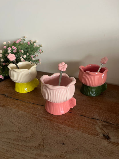 Colorful Shiny Flower Mug/ Cup with Flower Spoon