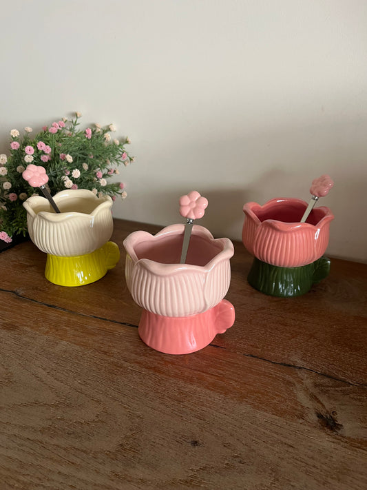 Colorful Shiny Flower Mug/ Cup with Flower Spoon