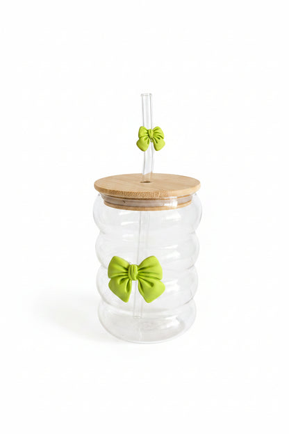 Colorful Bow Glass Straw Cup