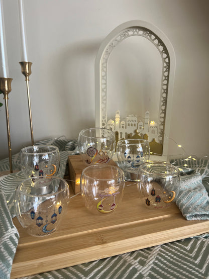 Ramadan Set of 6 Double Glass Coffee Cups