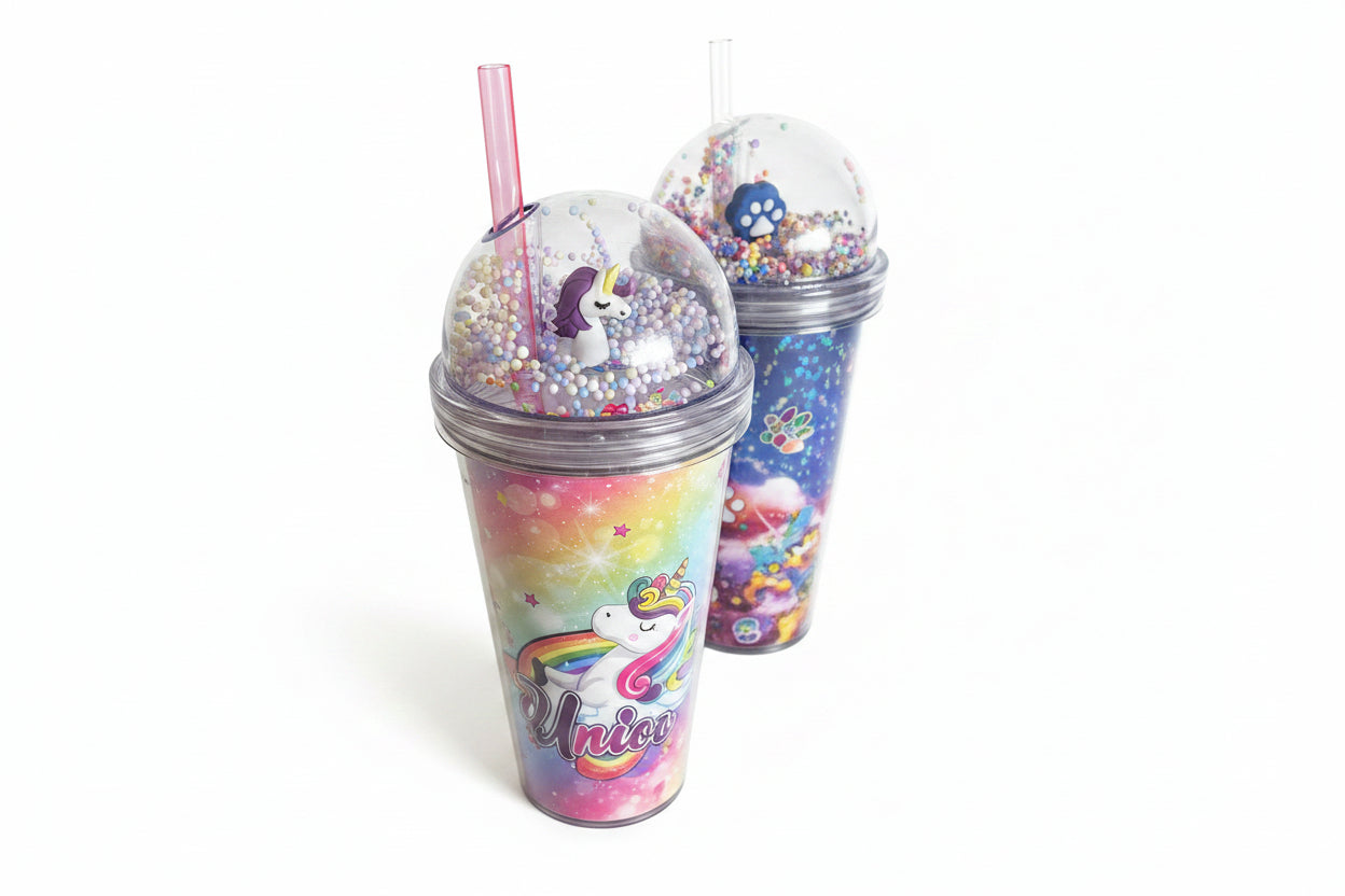 3D double wall plastic straw cup 650ml