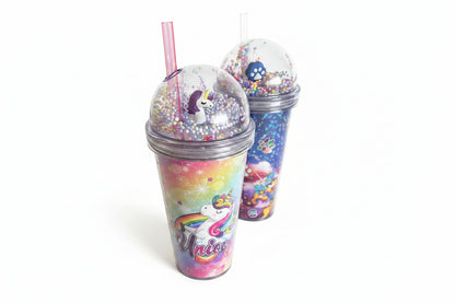 3D double wall plastic straw cup 650ml