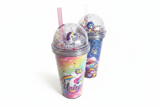 3D double wall plastic straw cup 650ml