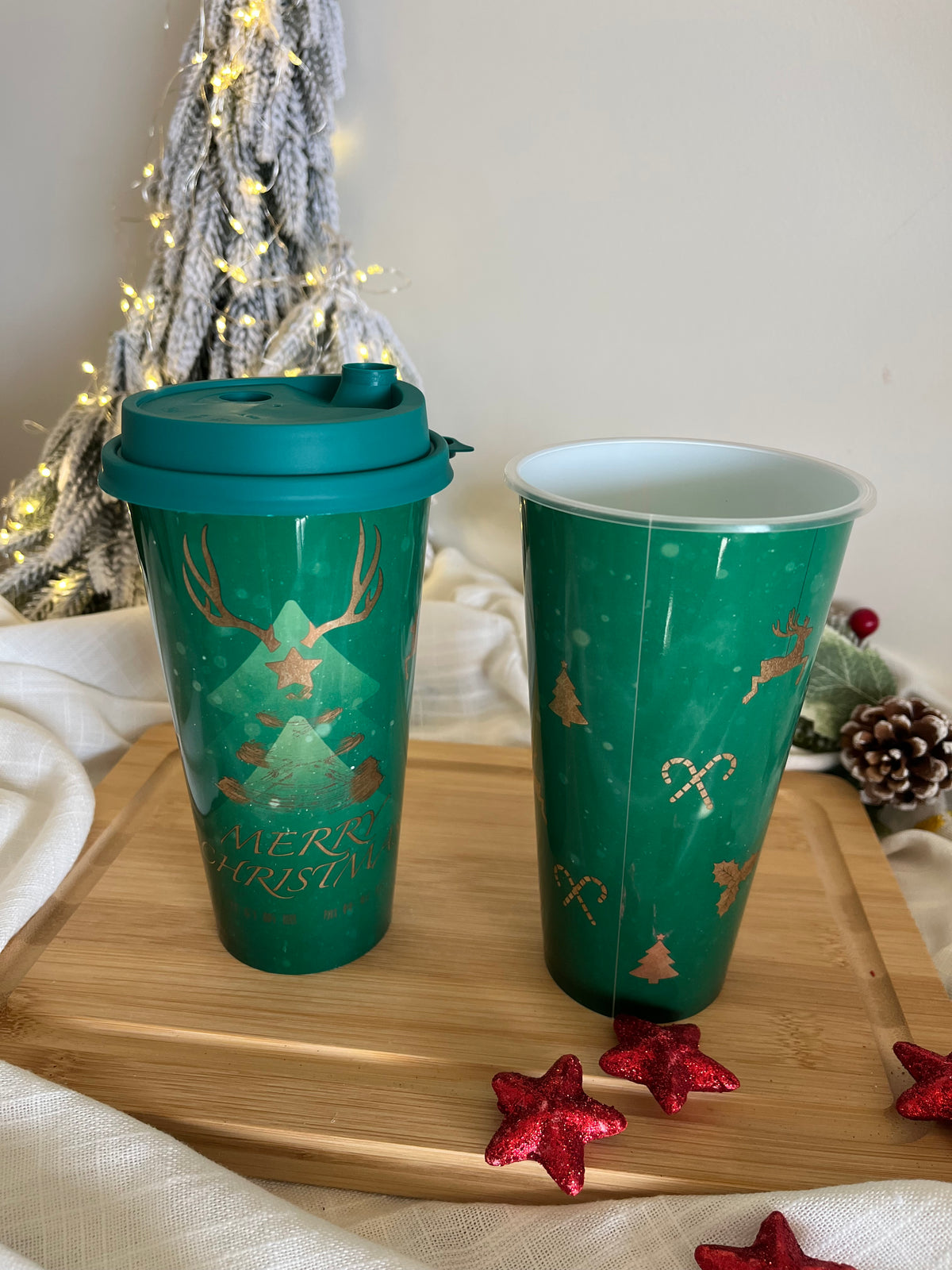 Christmas Plastic Cup with Cover