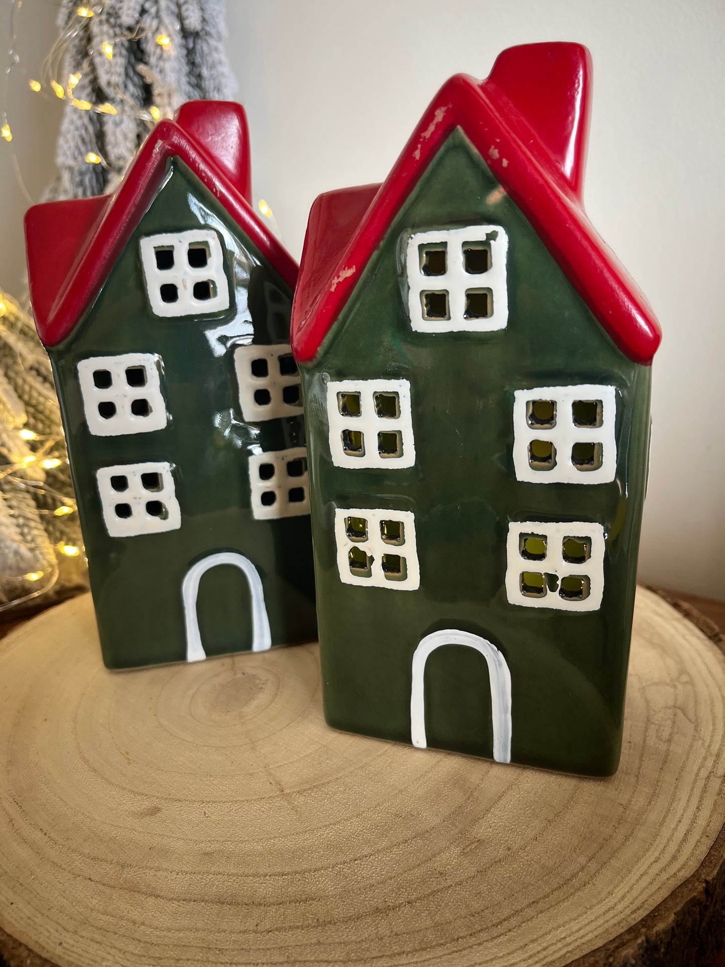 Christmas Green & Red House with lights