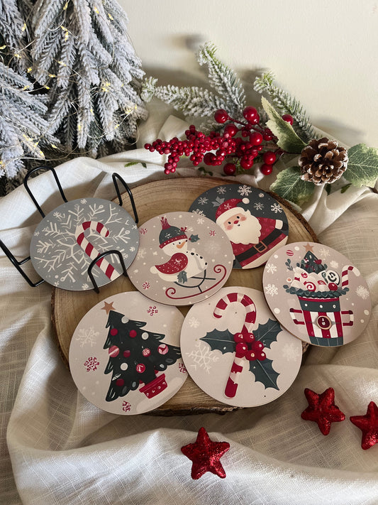 Christmas 6 Coasters & Stand Set